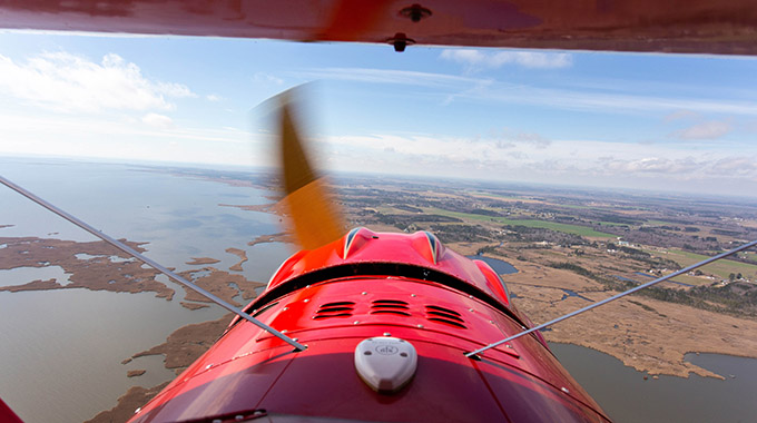 The view of the coastline from the cockpit.