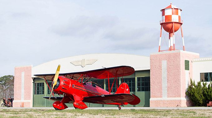 A 1930s-style Waco YMF biplane (built in 1989), at the Military Aviation Museum.