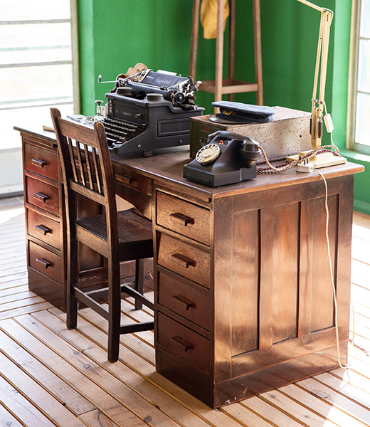 A desk in the control room of the WWII Goxhill watch office at the Military Aviation Museum.