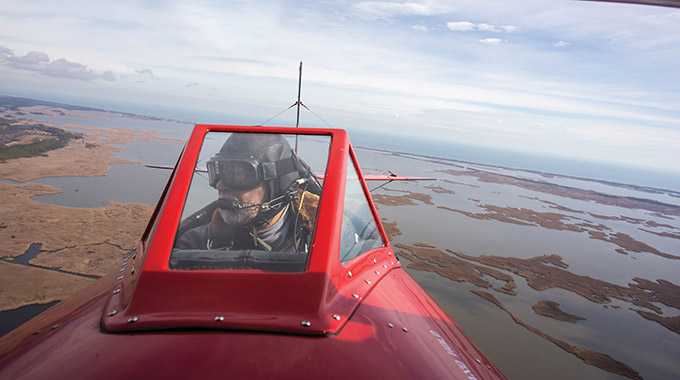 The pilot has the backseat in the Waco YMF-5.