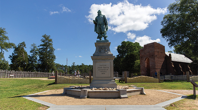 A statute of Captain John Smith, one of the first settlers of Jamestown, is located within the outlines of the original James Fort. | Photo by Parker Michels-Boyce