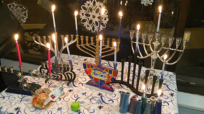 A Menorah display at Carytown Hanukkah