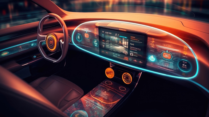 Graphic rendering of a car's center console touchscreen