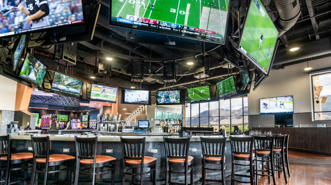 TV screens ring the space above the Sandia Resort & Casino sports bar.