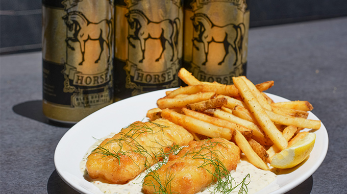 Fish and chips served with Stalking Horse craft brews. | Photo courtesy Stalking Horse Brewery and Freehousee
