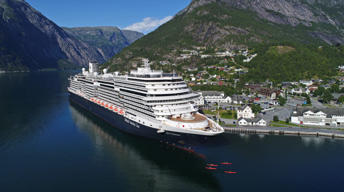The Holland America MS Rotterdam anchored off the coast of Norway