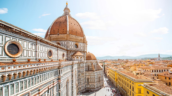The Cathedral of Santa Maria del Fiore (also known as the Duomo) takes center stage in Florence.