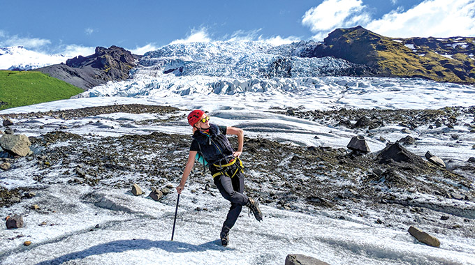 The author strikes a pose at the Falljokull glacier. | Photo courtesy of Jessica Fender 