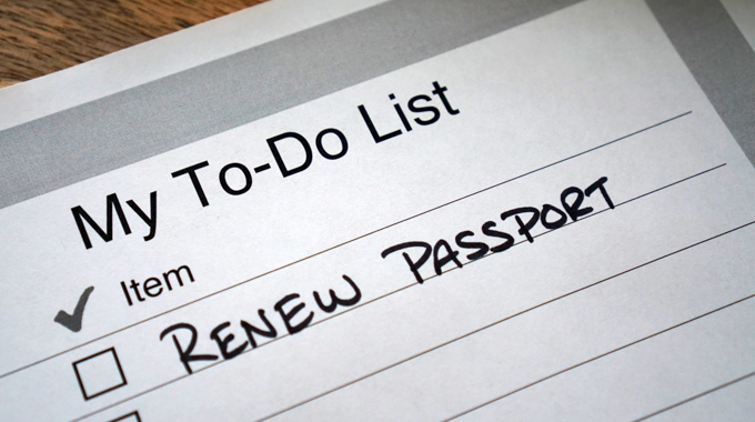 A to-do list that has "renew passport" as the first item.