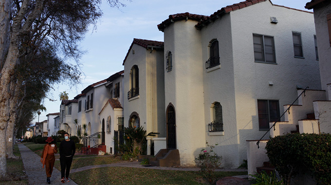 a residential street in Leimert Pak Village, Los Angeles