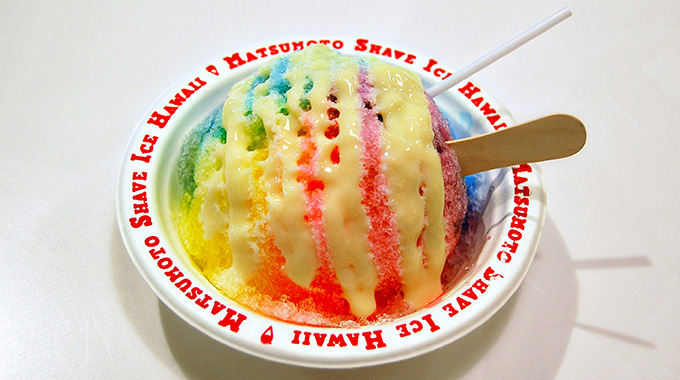 Coconut, pineapple, and lemon shave ice with condensed milk from Matsumoto Shave Ice.