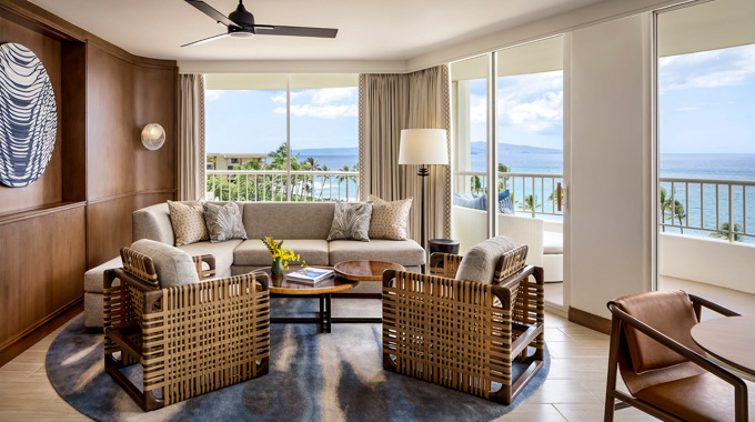 Fairmont Kea Lani guest room with beach views.