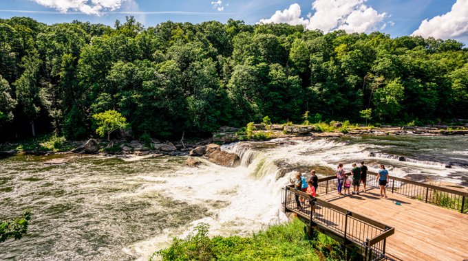 Visitors on an Ohiopyle Falls overlook.