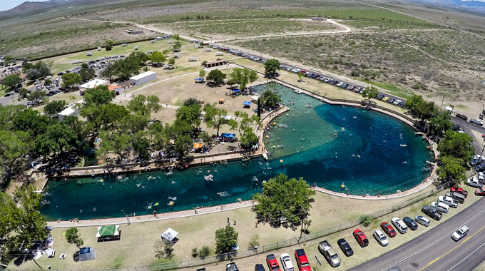 Overhead view of the pool at Balmorhea State Park.
